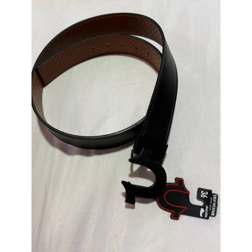 True‎ Religion Reversible Horseshoe Buckle Belt Black/Tan Size 36 NWT